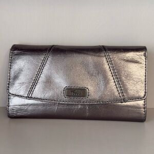 Fossil Y2K Metallic Silver Wallet, extra insert 7x4